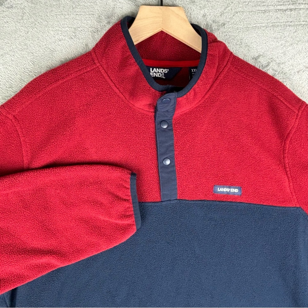 Lands' End Sweater Men‎ XXL Red Blue Polar Fleece Colorblock